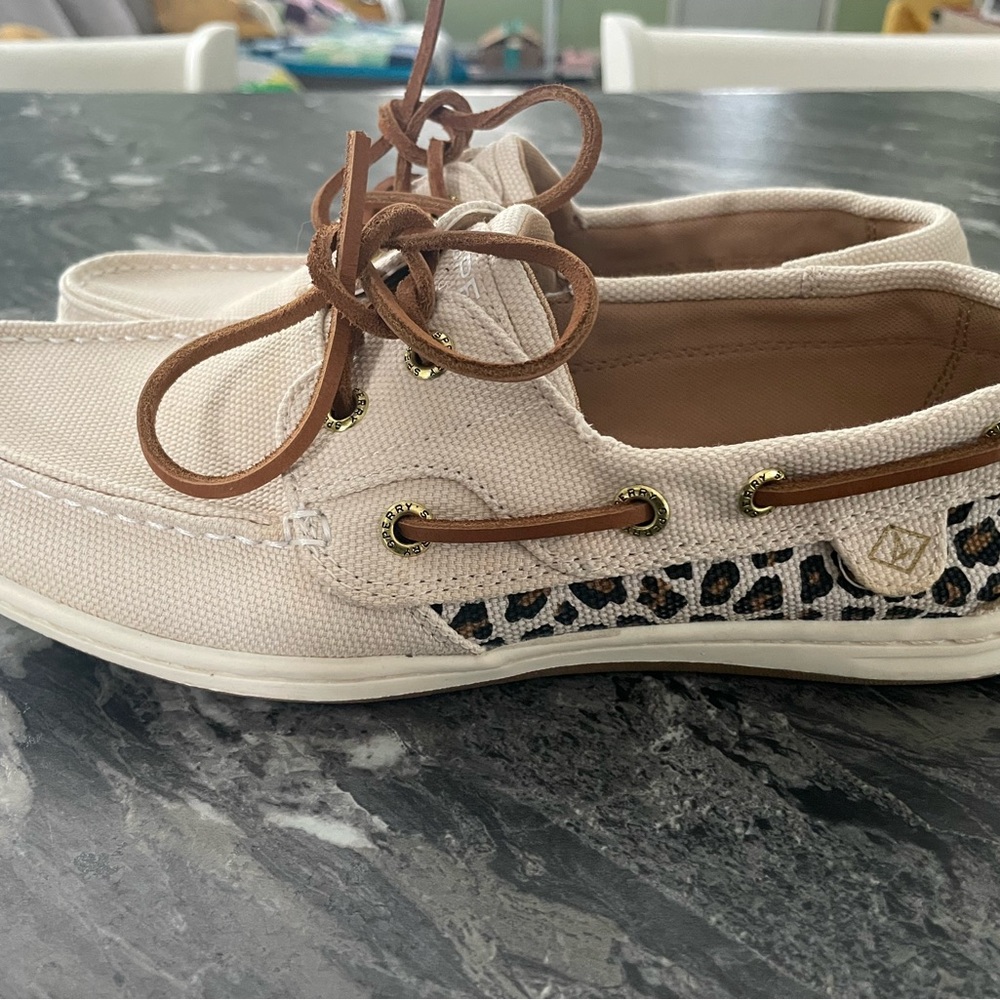 Sperry Canvas Boat Shoes with Leopard Detail
